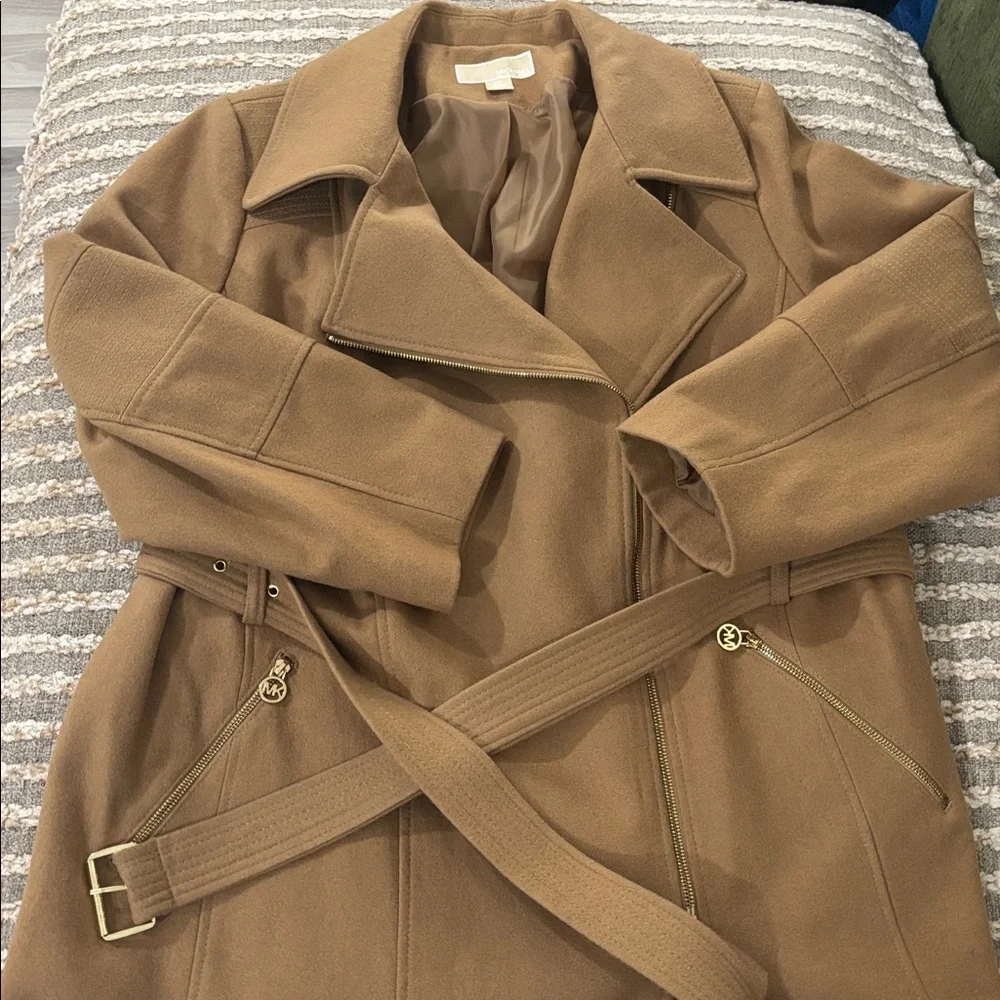 Michael Michael Kors Asymmetrical‎ Belted Wool Blend Camel Coat Size 2X